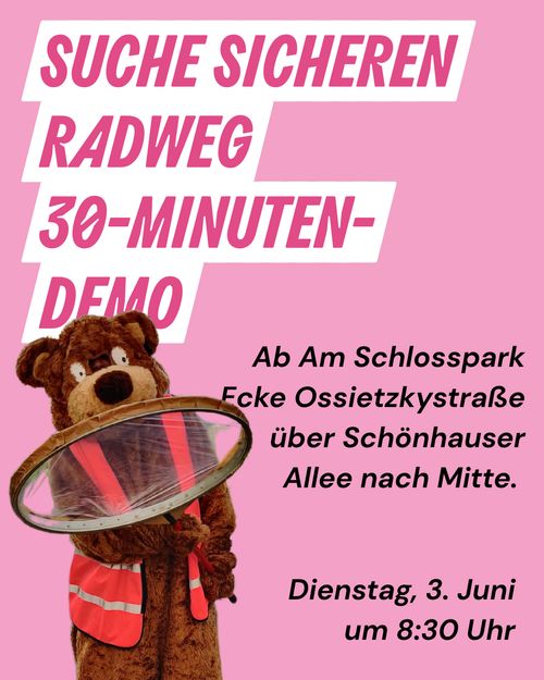 Demo-Shuttle von Pankow nach Mitte - polizeigeschützt sicheren Radweg zur Arbeit suchen